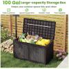 Giantex 100 Gallon Resin Outdoor Storage Box, Waterproof Deck Box w/Lockable Lid & Wheels, Rattan Storage Container Bench for Patio Cushions, Pool Accessories, Gardening Tools, 440 lbs (Grey)(Brown)