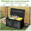 Giantex 100 Gallon Resin Outdoor Storage Box, Waterproof Deck Box w/Lockable Lid & Wheels, Rattan Storage Container Bench for Patio Cushions, Pool Accessories, Gardening Tools, 440 lbs (Grey)(Black)