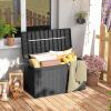 Giantex 100 Gallon Resin Outdoor Storage Box, Waterproof Deck Box w/Lockable Lid & Wheels, Rattan Storage Container Bench for Patio Cushions, Pool Accessories, Gardening Tools, 440 lbs (Grey)(Grey)
