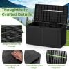 Giantex 100 Gallon Resin Outdoor Storage Box, Waterproof Deck Box w/Lockable Lid & Wheels, Rattan Storage Container Bench for Patio Cushions, Pool Accessories, Gardening Tools, 440 lbs (Grey)(Black)