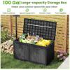 Giantex 100 Gallon Resin Outdoor Storage Box, Waterproof Deck Box w/Lockable Lid & Wheels, Rattan Storage Container Bench for Patio Cushions, Pool Accessories, Gardening Tools, 440 lbs (Grey)(Grey)