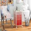 Giantex 12 Drawer Rolling Cart with Drawers, Storage Organizer Cart for Classroom Office School Teacher, Mobile Drawer Cart for Tools, Crafts, Small Printer, Macaron Multicolor(Red)