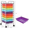Giantex 12 Drawer Rolling Cart with Drawers, Storage Organizer Cart for Classroom Office School Teacher, Mobile Drawer Cart for Tools, Crafts, Small Printer, Macaron Multicolor(Red+Orange+Green+Blue+Purple)