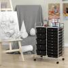Giantex 15 Drawer Rolling Storage Cart Tools Scrapbook Paper Office School Organizer, Clear(Black)