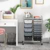 Giantex 15 Drawer Rolling Storage Cart Tools Scrapbook Paper Office School Organizer, Clear(Gray & Black)