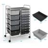 Giantex 15 Drawer Rolling Storage Cart Tools Scrapbook Paper Office School Organizer, Clear(Gray & Black)