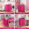Giantex 15 Drawer Rolling Storage Cart Tools Scrapbook Paper Office School Organizer, Clear(Hot Pink)