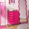 Giantex 15 Drawer Rolling Storage Cart Tools Scrapbook Paper Office School Organizer, Clear(Hot Pink)