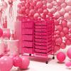 Giantex 15 Drawer Rolling Storage Cart Tools Scrapbook Paper Office School Organizer, Clear(Hot Pink)