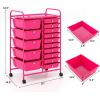 Giantex 15 Drawer Rolling Storage Cart Tools Scrapbook Paper Office School Organizer, Clear(Hot Pink)