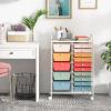 Giantex 15 Drawer Rolling Storage Cart Tools Scrapbook Paper Office School Organizer, Clear(Macaron Multicolor)