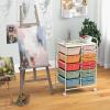 Giantex 15 Drawer Rolling Storage Cart Tools Scrapbook Paper Office School Organizer, Clear(Macaron Multicolor)