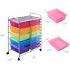 Giantex 15 Drawer Rolling Storage Cart Tools Scrapbook Paper Office School Organizer, Clear(Multicolor)
