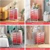 Giantex 15 Drawer Rolling Storage Cart Tools Scrapbook Paper Office School Organizer, Clear(Pink & Red)