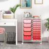 Giantex 15 Drawer Rolling Storage Cart Tools Scrapbook Paper Office School Organizer, Clear(Pink & Red)
