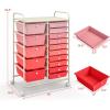 Giantex 15 Drawer Rolling Storage Cart Tools Scrapbook Paper Office School Organizer, Clear(Pink & Red)