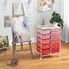 Giantex 15 Drawer Rolling Storage Cart Tools Scrapbook Paper Office School Organizer, Clear(Pink & Red)