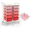 Giantex 15 Drawer Rolling Storage Cart Tools Scrapbook Paper Office School Organizer, Clear(Pink Gradient)