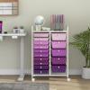 Giantex 15 Drawer Rolling Storage Cart Tools Scrapbook Paper Office School Organizer, Clear(Purple Gradient)