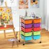 Giantex 15 Drawer Rolling Storage Cart Tools Scrapbook Paper Office School Organizer, Clear(Rainbow)