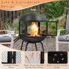 Giantex 28″ Portable Fire Pit on Wheels, Outdoor Mobile Wood Burning Firepit w/Log Grate, Fire Poker, Heavy-Duty Steel Frame & Solid Metal Top, 2-Door Gate, Rolling Fire Pits for Entertaining Camping
