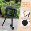 Giantex 28″ Portable Fire Pit on Wheels, Outdoor Mobile Wood Burning Firepit w/Log Grate, Fire Poker, Heavy-Duty Steel Frame & Solid Metal Top, 2-Door Gate, Rolling Fire Pits for Entertaining Camping