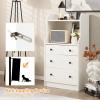 Giantex 3 Drawers Dresser for Bedroom – Modern Storage Dresser Chest of Drawers with 2 Shelves, 3 Pull-Out Drawers, Tall Nightstand with Anti-toppling Device for Bedroom Living Room Entryway (Walnut)(White)