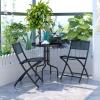 Giantex 3 Pcs Bistro Set Garden Backyard Round Table Folding Chairs, with Rust-Proof Steel Frames & Reinforced Glass Design Outdoor Patio Furniture, Black(Round Table: φ23.5″Dx 28″H)