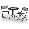 Giantex 3 Pcs Bistro Set Garden Backyard Round Table Folding Chairs, with Rust-Proof Steel Frames & Reinforced Glass Design Outdoor Patio Furniture, Black(Round Table: φ23.5″Dx 28″H)