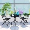Giantex 3 Pcs Bistro Set Garden Backyard Round Table Folding Chairs, with Rust-Proof Steel Frames & Reinforced Glass Design Outdoor Patio Furniture, Black(Round Table: φ23.5″Dx 28″H)