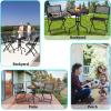 Giantex 3 Pcs Bistro Set Garden Backyard Round Table Folding Chairs, with Rust-Proof Steel Frames & Reinforced Glass Design Outdoor Patio Furniture, Black(Round Table: φ23.5″Dx 28″H)