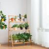 Giantex 3 Tier Folding Storage Shelf, Bamboo Ladder Plant Stand, Multiple Flower Pot Holder Succulent Display Rack, Foldable Shelving Unit for Balcony Garden Living Room Indoor Outdoor