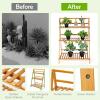 Giantex 3 Tier Folding Storage Shelf, Bamboo Ladder Plant Stand, Multiple Flower Pot Holder Succulent Display Rack, Foldable Shelving Unit for Balcony Garden Living Room Indoor Outdoor