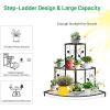 Giantex 3 Tiers Corner Shelf Metal Plant Stand, Stair-Step Style Flower Pot Display, Ladder Plant Display Rack, Quarter Round Plant Shelf for Indoor Outdoor Use