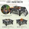 Giantex 32″ Outdoor Fire Pit, 3 in 1 Square Wood Burning Fire Table, Multifunctional Firepit for Outside Patio Backyard Porch Garden, Bonfire Stove Fireplace with Rain Cover for Picnic, Camping