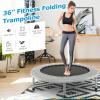 Giantex 36″ 38″ Foldable Rebounder Trampoline for Adults, Stable & Quiet Small Exercise Trampoline with Safety Pad, Indoor Outdoor Mini Fitness Trampoline for Adults Kids Workout, Max Load 330lbs(Grey)