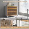 Giantex 3-Drawer Dresser Chest for Bedroom – Storage Chest of Drawers with Anti-toppling Device, Wide Storage Dresser Bedside Table for Living Room, Hallway, Rattan Drawer Chest,Floor Storage Cabinet