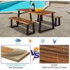 Giantex 3PCS Wooden Dining Set Bench Chair Rustic Indoor &Outdoor Furniture (Rustic Brown&Black)(Rustic Brown&black)
