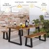 Giantex 3PCS Wooden Dining Set Bench Chair Rustic Indoor &Outdoor Furniture (Rustic Brown&Black)(Rustic Brown&black)