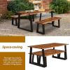 Giantex 3PCS Wooden Dining Set Bench Chair Rustic Indoor &Outdoor Furniture (Rustic Brown&Black)(Rustic Brown&black)