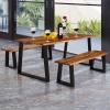 Giantex 3PCS Wooden Dining Set Bench Chair Rustic Indoor &Outdoor Furniture (Rustic Brown&Black)(Rustic Brown&black)