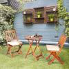 Giantex 3Pcs Patio Bistro Set, Wood Folding Table Set, 2 Cushioned Chairs for Garden Yard, Outdoor Furniture Round Table (Natural & Beige)(Natural & Beige)