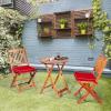 Giantex 3Pcs Patio Bistro Set, Wood Folding Table Set, 2 Cushioned Chairs for Garden Yard, Outdoor Furniture Round Table (Natural & Beige)(Natural & Red)