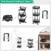 Giantex 3-Tier Fruit Vegetable Basket with Rollers – 35″ Tall No Assembly Required Metal Wire Storage Organizer Trolley Cart, Tool-Free Assembly One-Second Folding Utility Cart with Wheels(Black-square)
