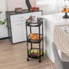 Giantex 3-Tier Fruit Vegetable Basket with Rollers – 35″ Tall No Assembly Required Metal Wire Storage Organizer Trolley Cart, Tool-Free Assembly One-Second Folding Utility Cart with Wheels(Black-square)