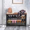 Giantex 3-Tier Shoe Rack Bench, Industrial Shoe Bench with 2 Mesh Storage Shelves & Seat for Entryway, Front Door, Garage Shoe Storage (Rustic Brown)(Rustic Brown)