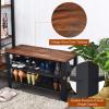 Giantex 3-Tier Shoe Rack Bench, Industrial Shoe Bench with 2 Mesh Storage Shelves & Seat for Entryway, Front Door, Garage Shoe Storage (Rustic Brown)(Rustic Brown)