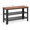 Giantex 3-Tier Shoe Rack Bench, Industrial Shoe Bench with 2 Mesh Storage Shelves & Seat for Entryway, Front Door, Garage Shoe Storage (Rustic Brown)(Rustic Brown)