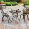 Giantex 3pcs Bistro Table Set Cast Aluminum Outdoor Patio Furniture Set Round Table W/Removable Ice Bucket, 2 Chairs Antique Garden Furniture Weather Resistant (Antique Bronze)(Bronze)