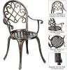 Giantex 3pcs Bistro Table Set Cast Aluminum Outdoor Patio Furniture Set Round Table W/Removable Ice Bucket, 2 Chairs Antique Garden Furniture Weather Resistant (Antique Bronze)(Bronze)